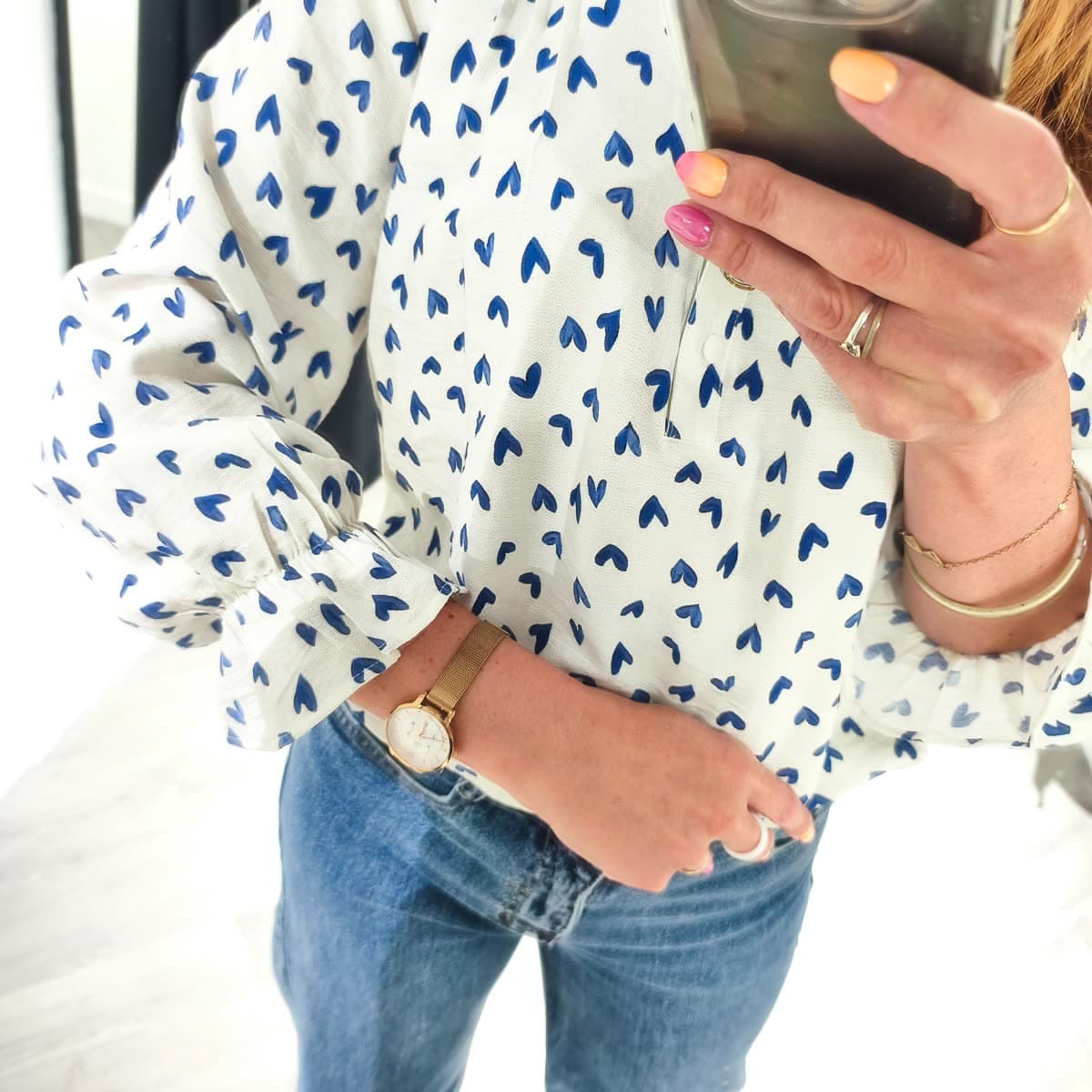 Blouse à cœurs Bleu, vue 4